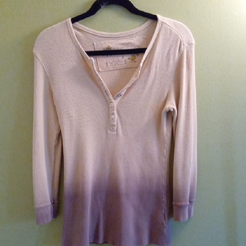 Womans M Weatherproof Beige and Purple Ombre Buttoned Blouse